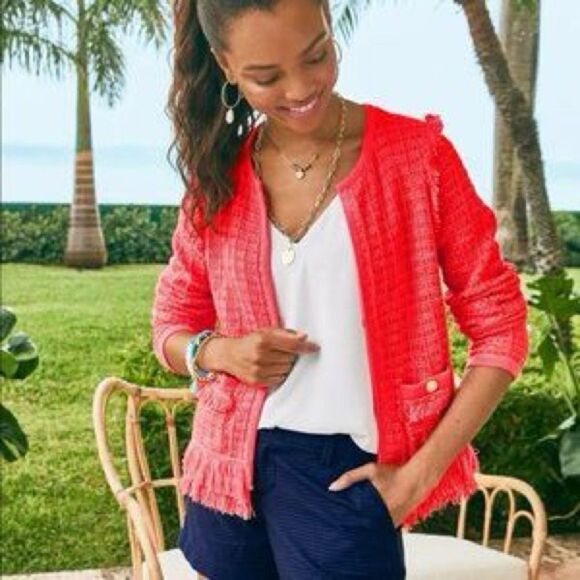 Lilly Pulitzer Spicy Coral Tweed Simora Cardigan NWT - Picture 4 of 14